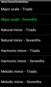 music theory app - chords in keys - scales page